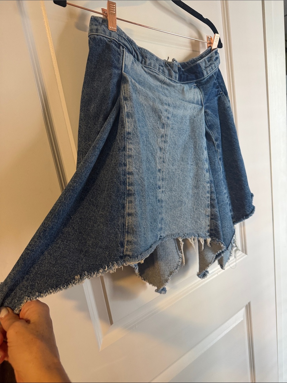 We The Free Two-Tone Denim Asymmetrical Frayed Skirt - Blue